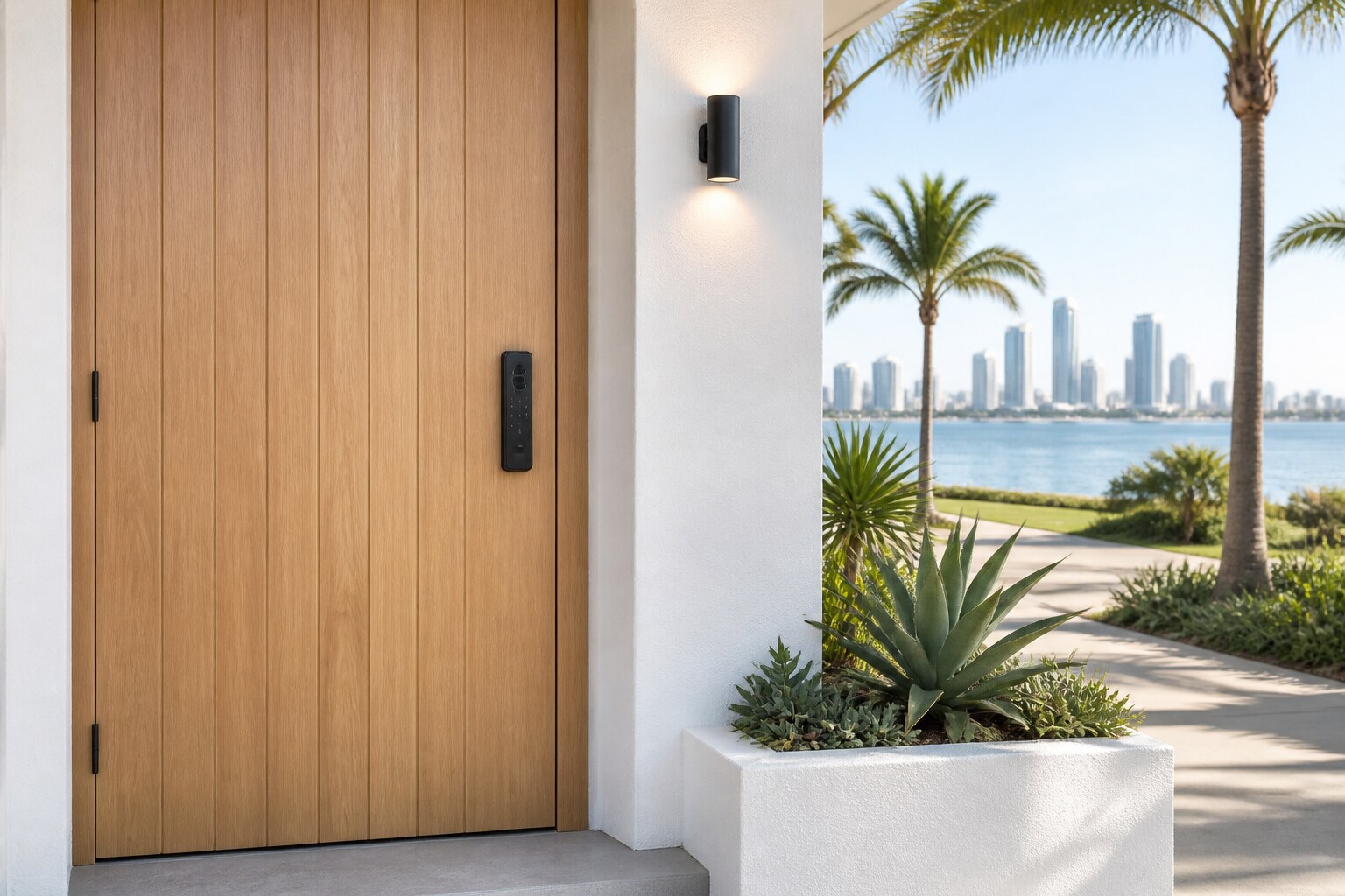 Quiet morning at an Australian front entry with a smart deadbolt