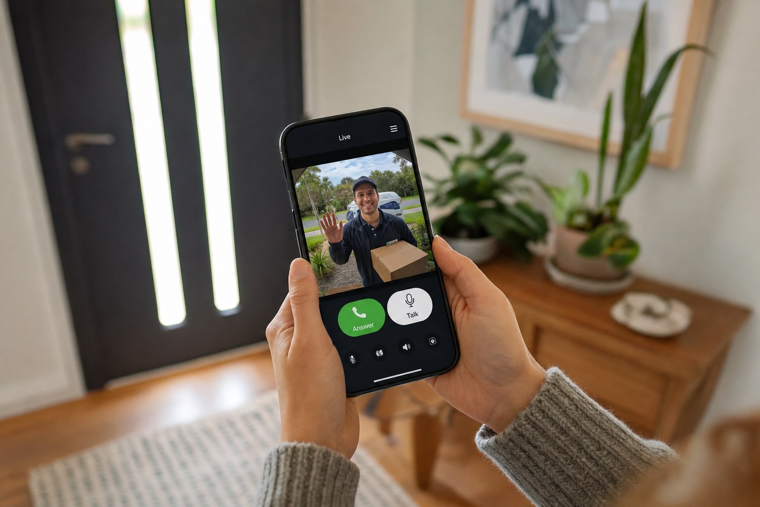 Video doorbell live view on a smartphone