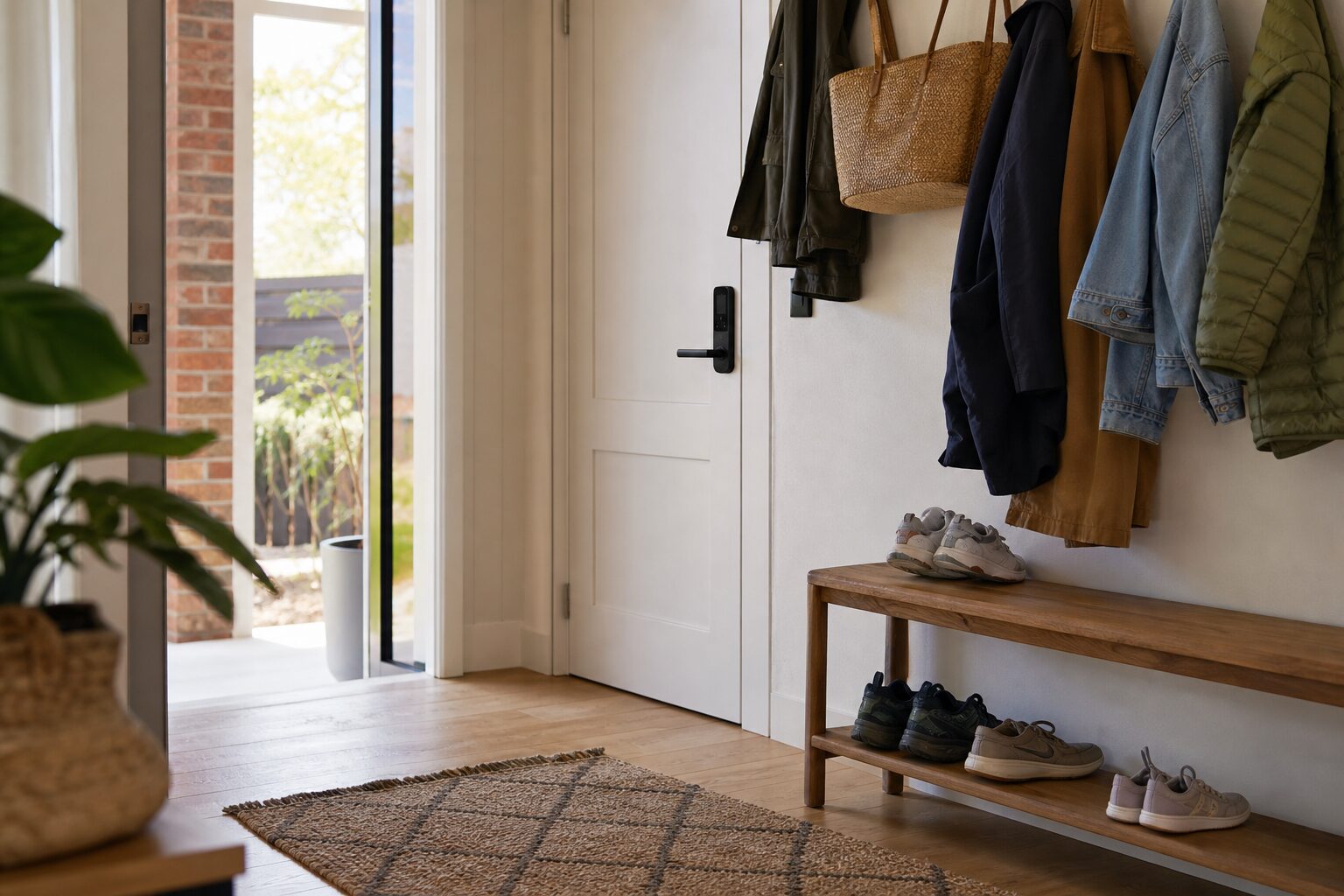 Mudroom with smart lock