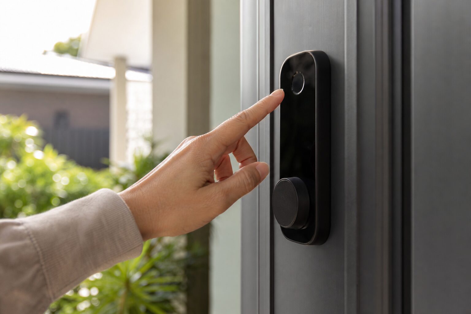 Keyless fingerprint entry on a modern front door